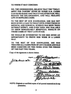 EIGHT DOCTORS OBSERVED THE POSITIVE RESULTS FROM RENE CAISSE‘S ESSIAC TEA AND PETITIONED CANADA’S NATIONAL HEALTH AND WELFARE TO ESTABLISH RESEARCH FACILITIES FOR NURSE CAISSE.
