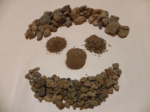 MULTI-COLORED PEBBLES AND SAND SHOWING ALL THE DIFFERENT MINERALS LEFT BY THE FLOODING OF GLACIAL LAKE MISSOULA AT THE END OF THE LAST ICE AGE