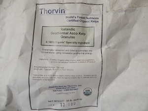 BAG OF THORVIN CERTIIED ORGANIC ICELANDIC KELP WHICH WE SPREAD ON OUR HERB FIELD TO ADD MINERALS